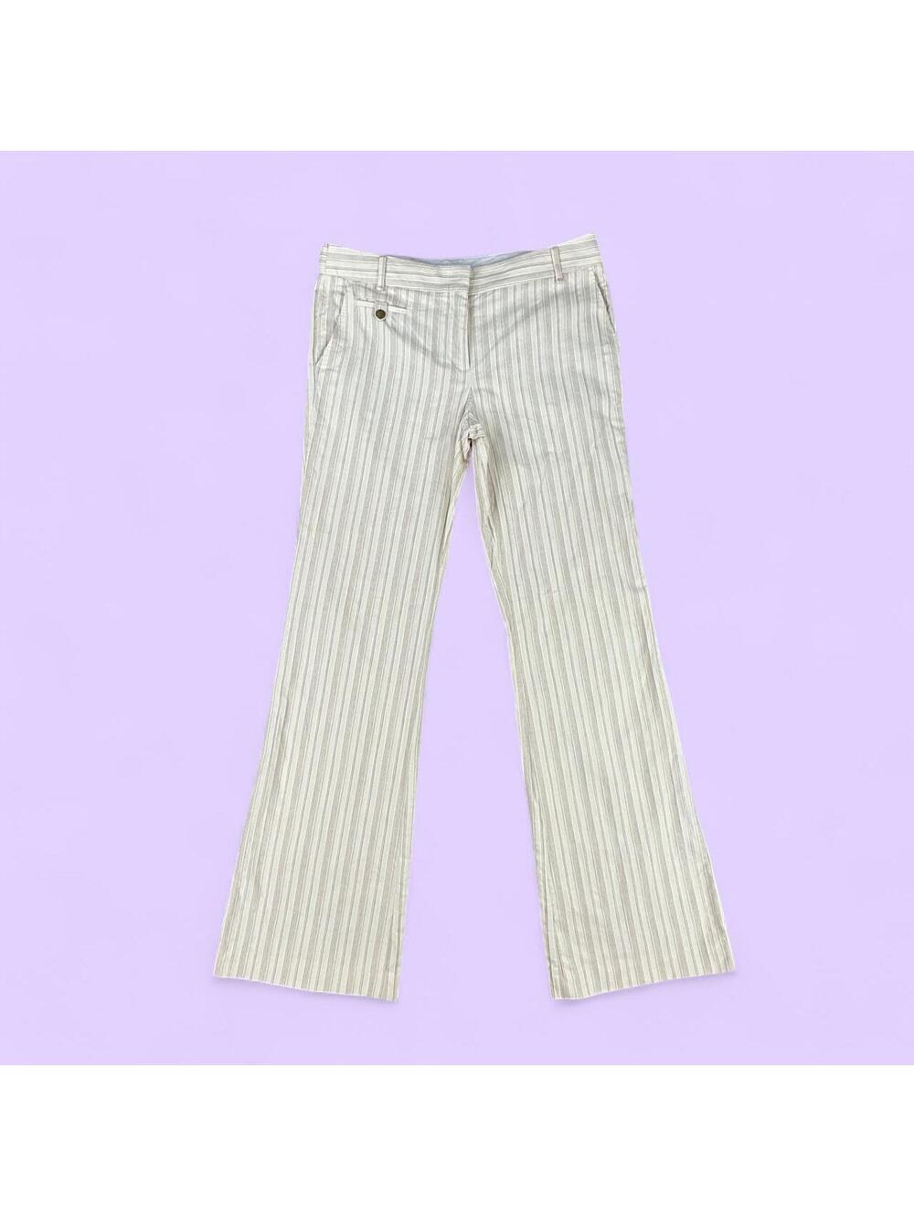 BCBGMAXAZRIA Beige and Cream Pinstripe Flare Pants - Size 10